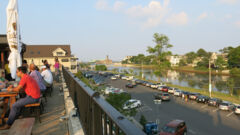 Rooftop view of Asbury Biergarten overseeeing river